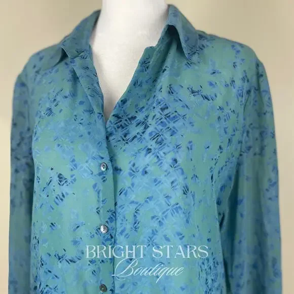 Extremely Rare Blue Silk Blouse Button Down ASO Lorelai Gilmore Girls Vintage - Picture 8 of 9